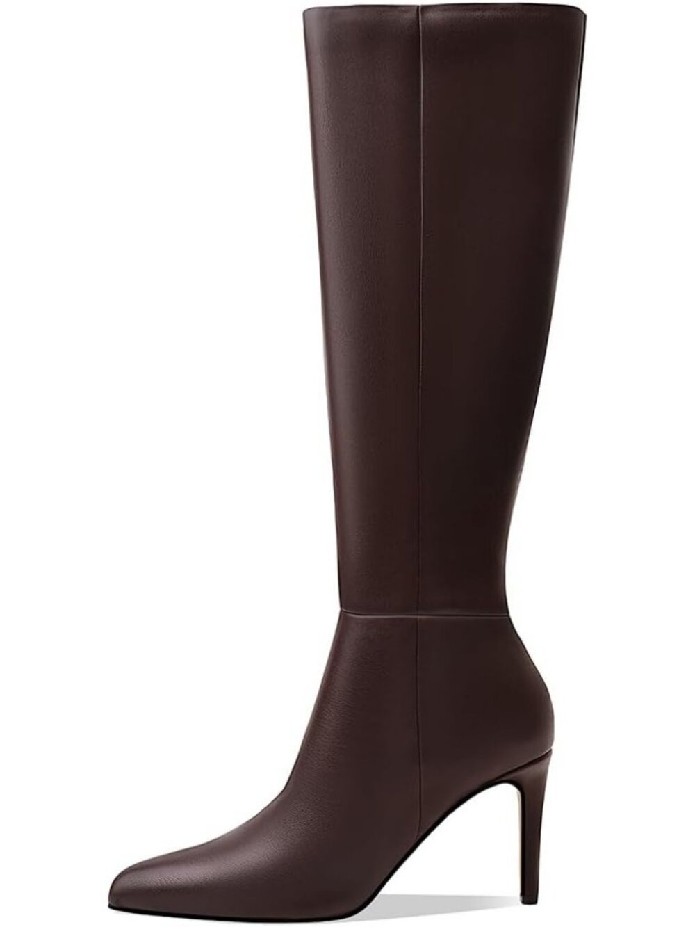 Women's Brown Faux Leather Pointed Toe Heel Side Zipper Winter Knee High Boots